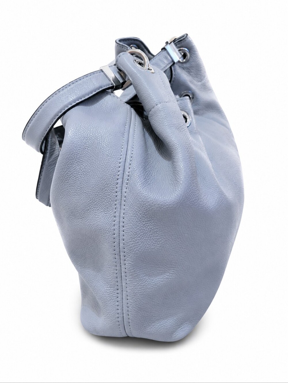 Michael Kors Steel Gray Large Camden Drawstring Leather Shoulder Hobo EXCELLENT - Picture 6 of 14